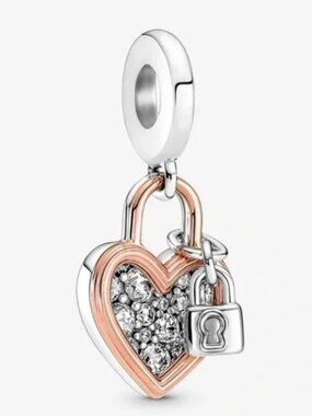Pandora Heart Padlock Double Dangle Charm